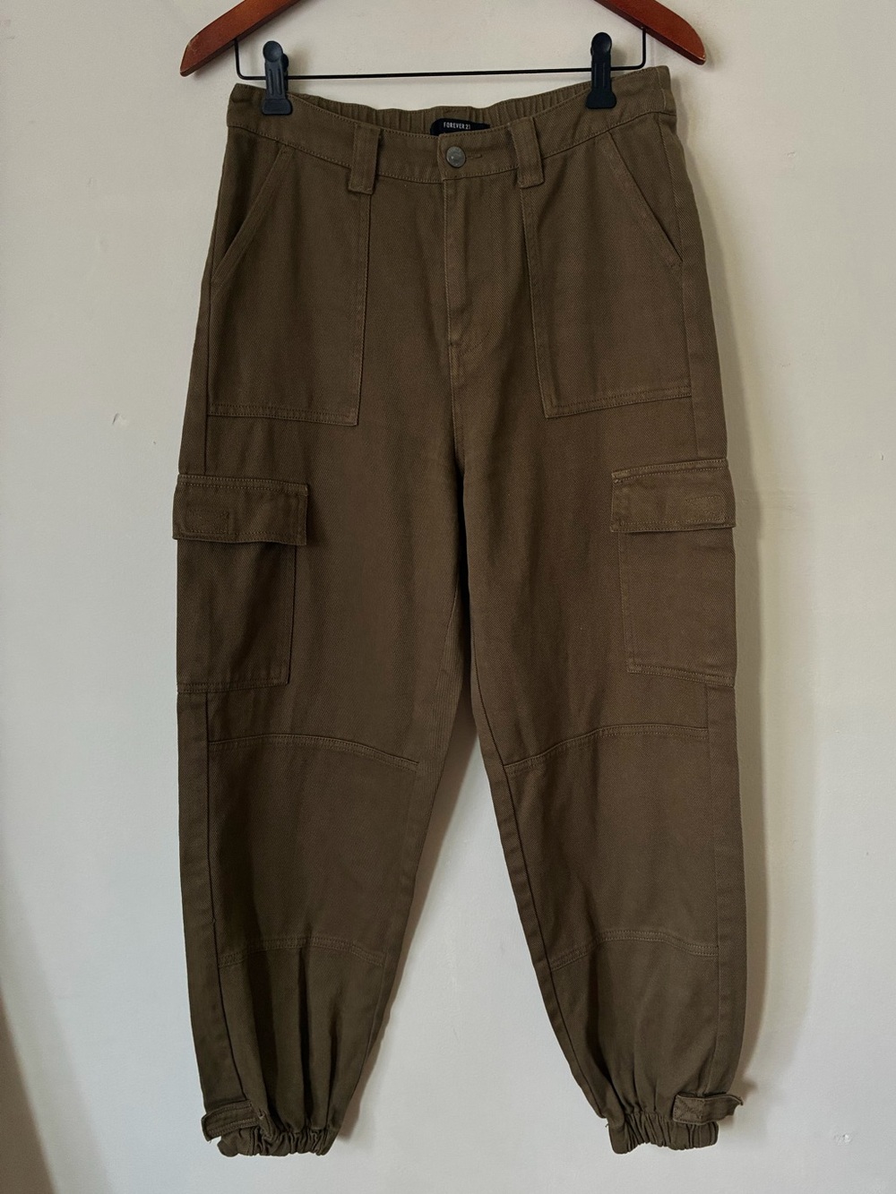 F21 Womens Cargo Pants Olive Brown High Rise Jogger Goblincore Grunge L
